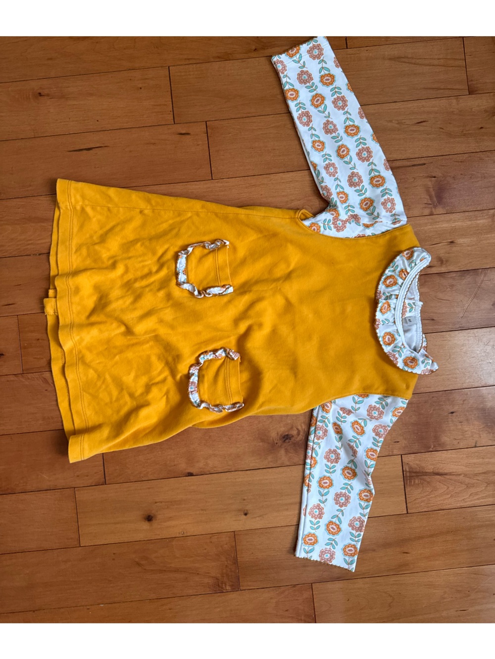 Yellow Pinafore Dress with Floral Long-Sleeve Tee for Kids